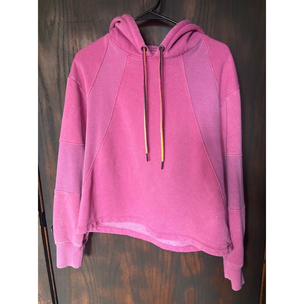 Evereve Womens Pink Paneled Fleece Hoodie Sweatshirt Medium Acid Wash Pullover